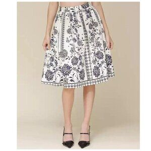 AVEC LES FILLES (NWT) "Butterfly Panel" Woven Lined Full Skirt, B/W Floral - XL